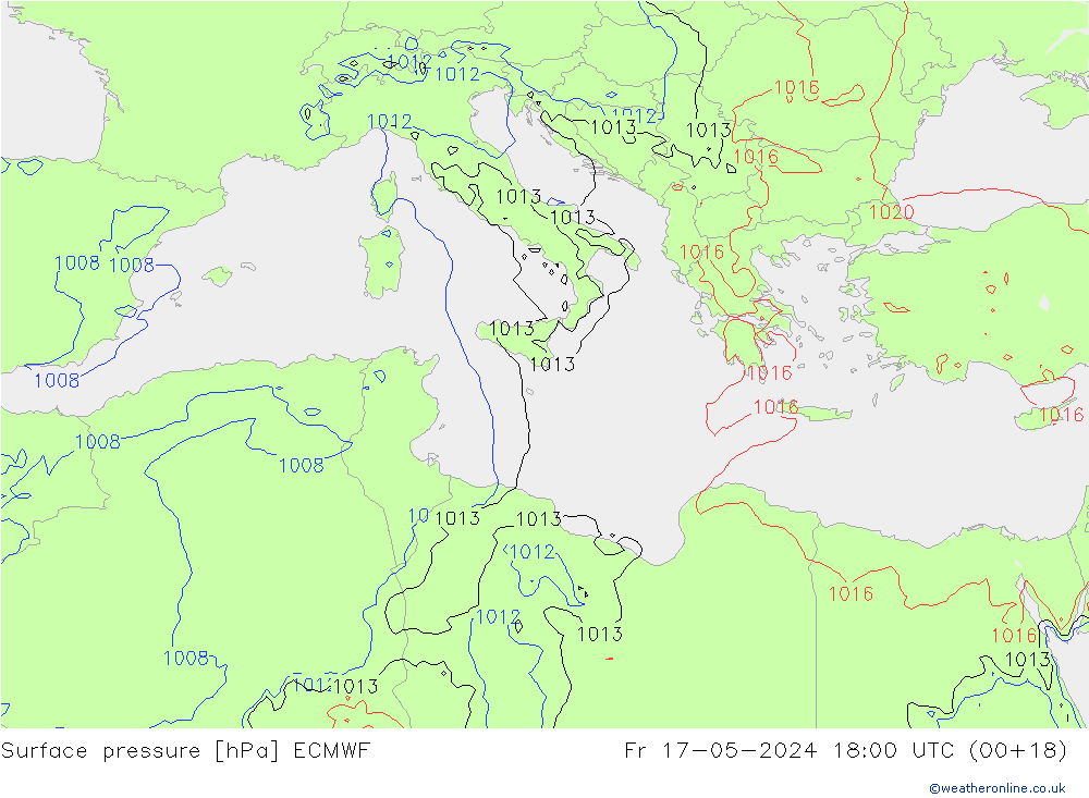 Luchtdruk (Grond) ECMWF vr 17.05.2024 18 UTC