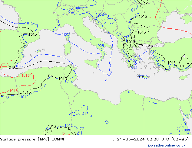 Surface pressure ECMWF Tu 21.05.2024 00 UTC