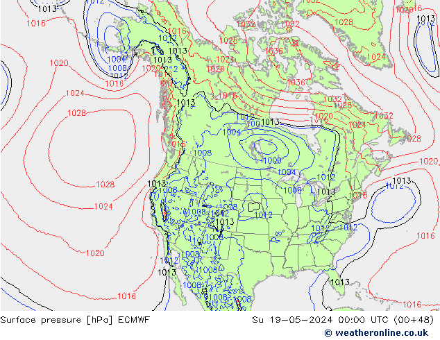 Presión superficial ECMWF dom 19.05.2024 00 UTC