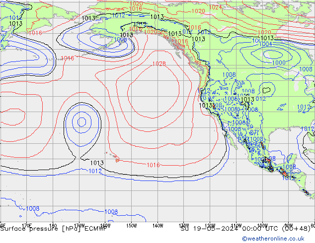 Presión superficial ECMWF dom 19.05.2024 00 UTC