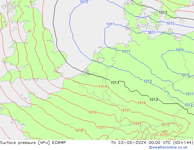 Presión superficial ECMWF jue 23.05.2024 00 UTC