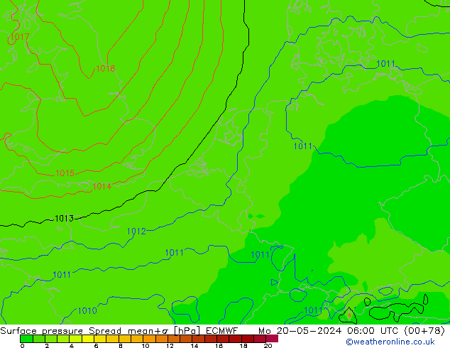 Surface pressure Spread ECMWF Mo 20.05.2024 06 UTC