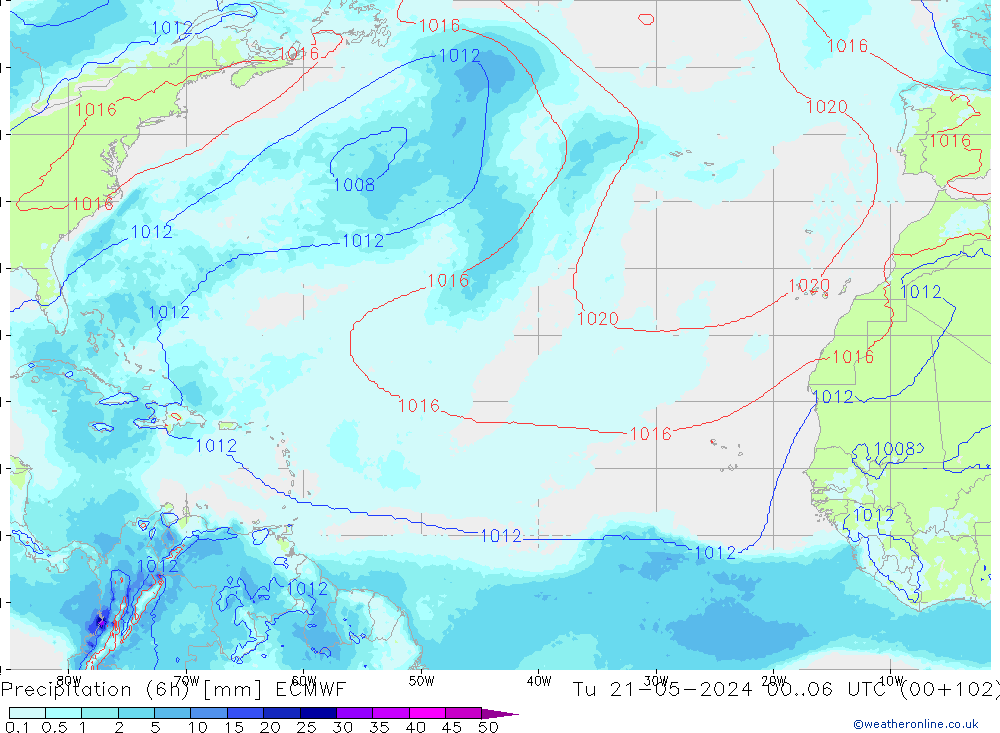 Precipitazione (6h) ECMWF mar 21.05.2024 06 UTC
