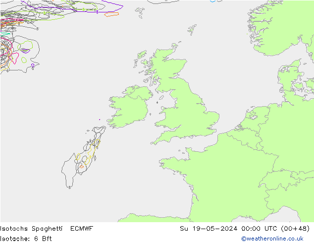 Isotachen Spaghetti ECMWF zo 19.05.2024 00 UTC