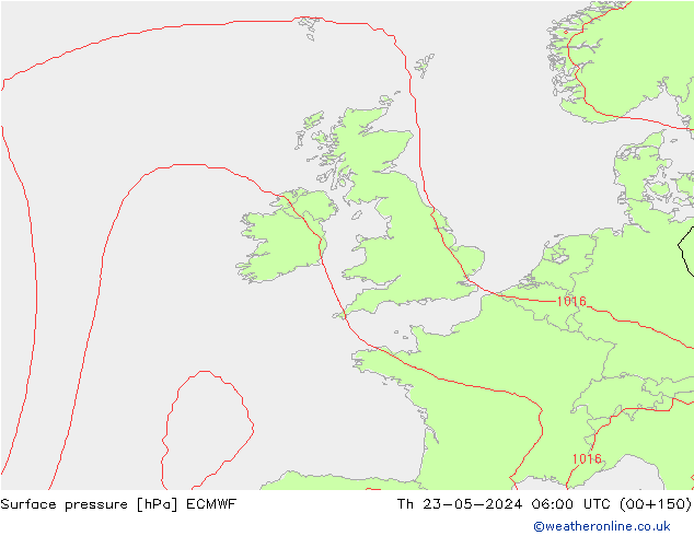 Presión superficial ECMWF jue 23.05.2024 06 UTC