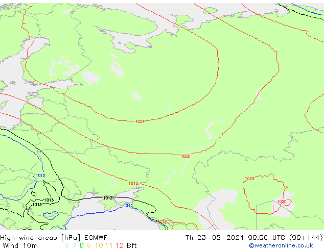 yüksek rüzgarlı alanlar ECMWF Per 23.05.2024 00 UTC
