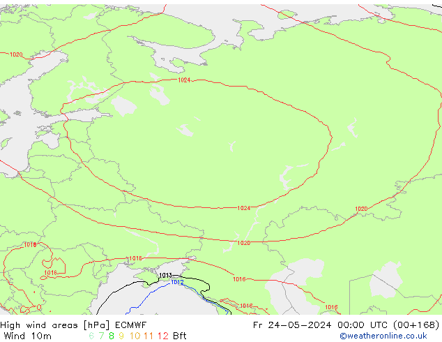 High wind areas ECMWF Sex 24.05.2024 00 UTC