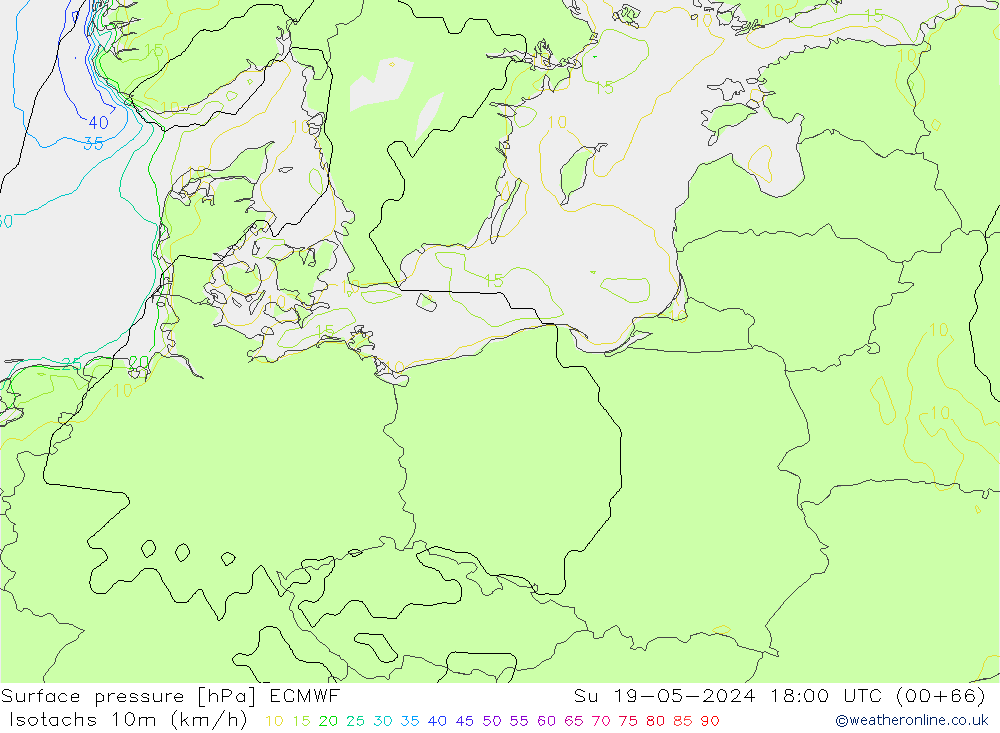 Isotachs (kph) ECMWF dim 19.05.2024 18 UTC