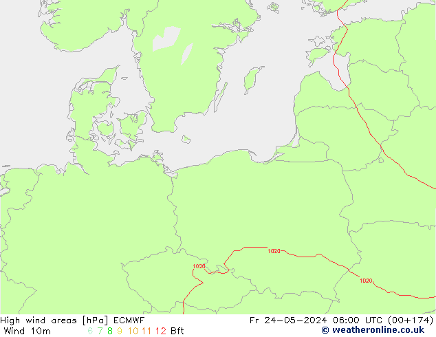 High wind areas ECMWF  24.05.2024 06 UTC