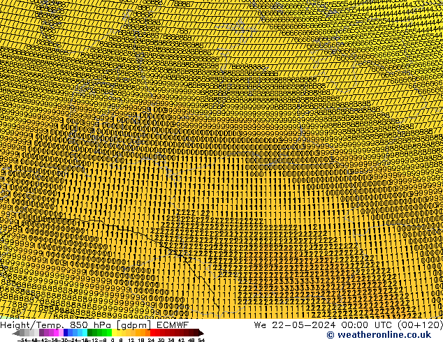 Hoogte/Temp. 850 hPa ECMWF wo 22.05.2024 00 UTC