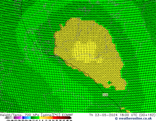 Geop./Temp. 700 hPa ECMWF jue 23.05.2024 18 UTC