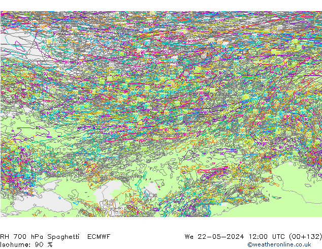700 hPa Nispi Nem Spaghetti ECMWF Çar 22.05.2024 12 UTC