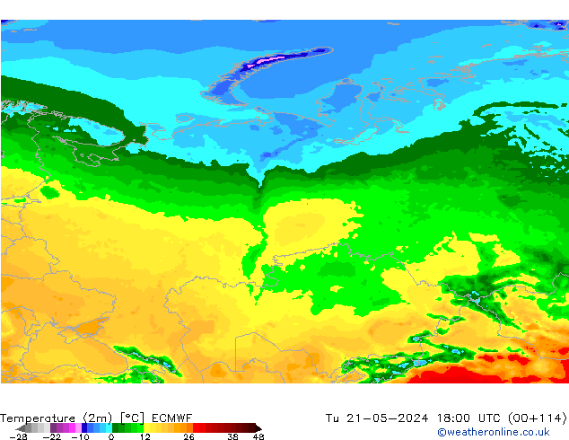 карта температуры ECMWF вт 21.05.2024 18 UTC