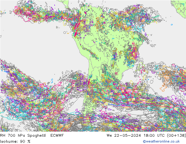 RH 700 hPa Spaghetti ECMWF We 22.05.2024 18 UTC
