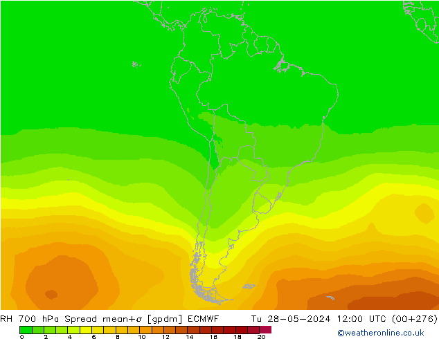 RH 700 hPa Spread ECMWF Tu 28.05.2024 12 UTC