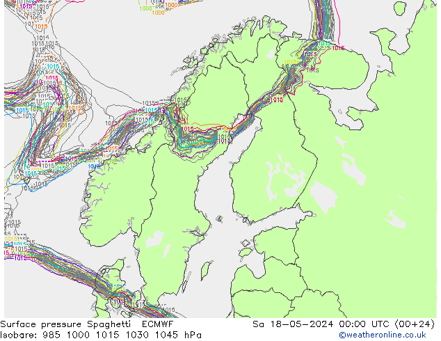 地面气压 Spaghetti ECMWF 星期六 18.05.2024 00 UTC