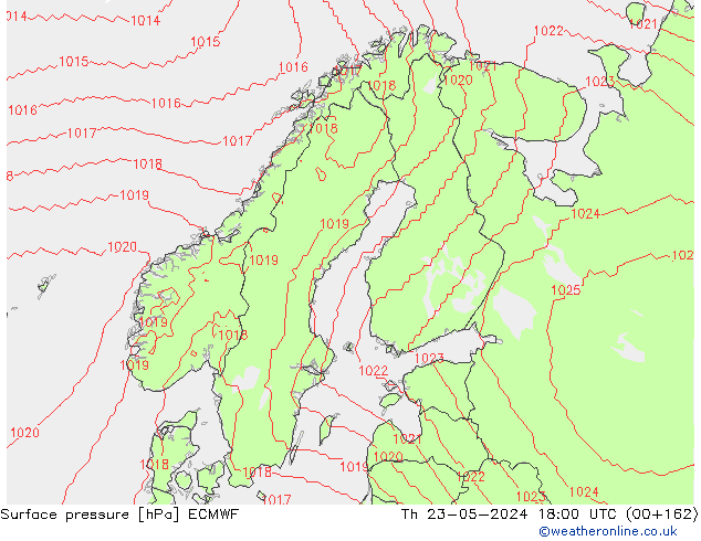 Luchtdruk (Grond) ECMWF do 23.05.2024 18 UTC