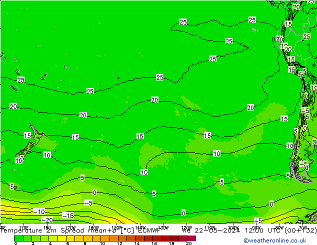 température 2m Spread ECMWF mer 22.05.2024 12 UTC