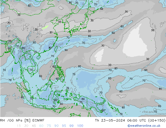Humidité rel. 700 hPa ECMWF jeu 23.05.2024 06 UTC