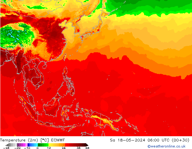 Temperature (2m) ECMWF Sa 18.05.2024 06 UTC