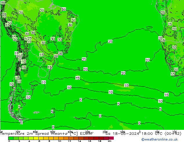 Temperature 2m Spread ECMWF Sa 18.05.2024 18 UTC