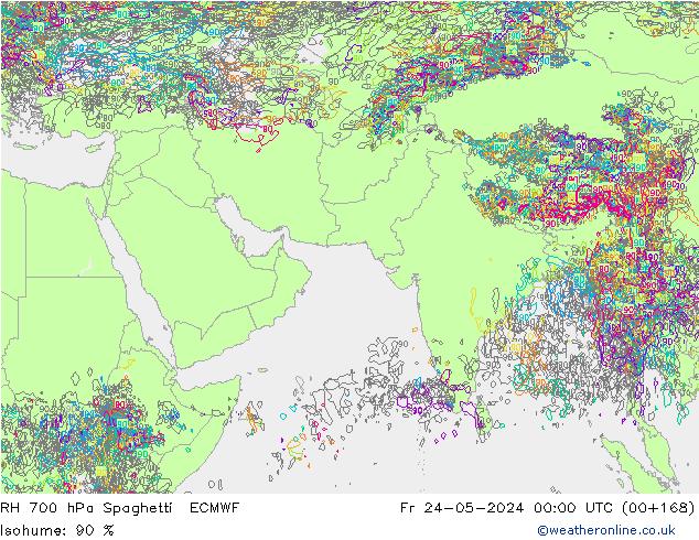 Humedad rel. 700hPa Spaghetti ECMWF vie 24.05.2024 00 UTC