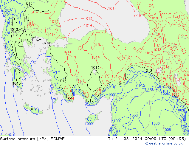 pressão do solo ECMWF Ter 21.05.2024 00 UTC