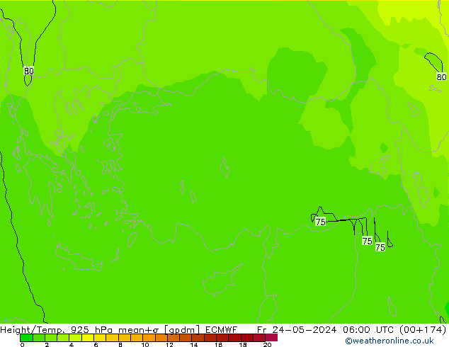 Hoogte/Temp. 925 hPa ECMWF vr 24.05.2024 06 UTC