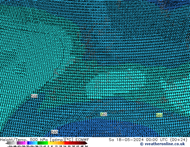 Hoogte/Temp. 500 hPa ECMWF za 18.05.2024 00 UTC