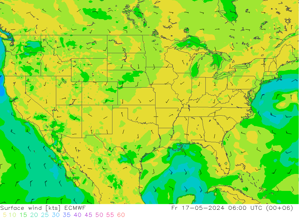 Rüzgar 10 m ECMWF Cu 17.05.2024 06 UTC