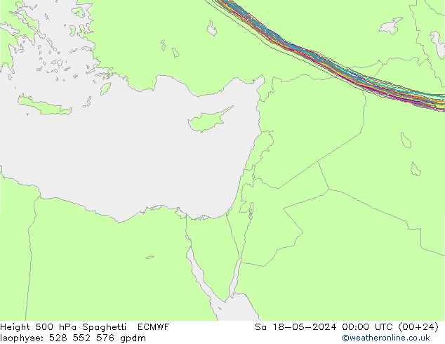 Height 500 hPa Spaghetti ECMWF so. 18.05.2024 00 UTC