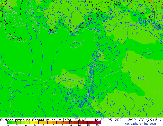 Atmosférický tlak Spread ECMWF Po 20.05.2024 12 UTC