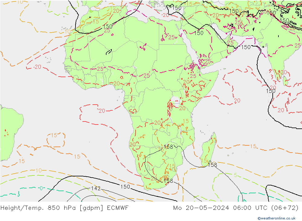 Yükseklik/Sıc. 850 hPa ECMWF Pzt 20.05.2024 06 UTC