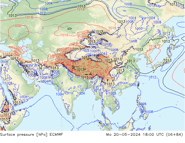 Pressione al suolo ECMWF lun 20.05.2024 18 UTC