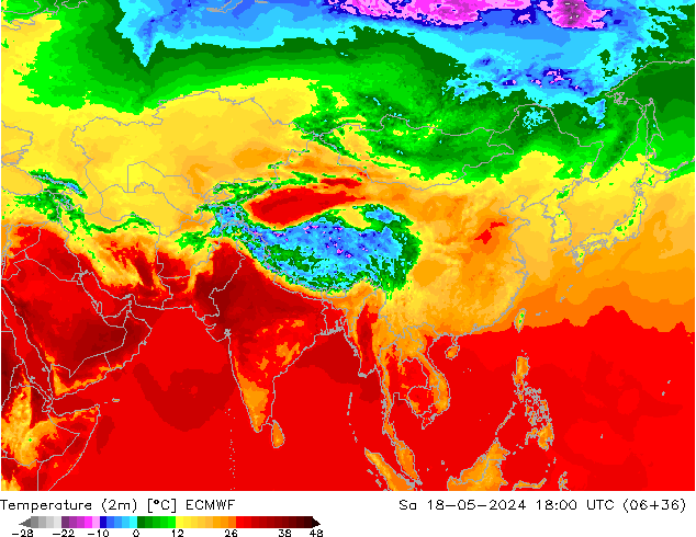 Temperature (2m) ECMWF Sa 18.05.2024 18 UTC