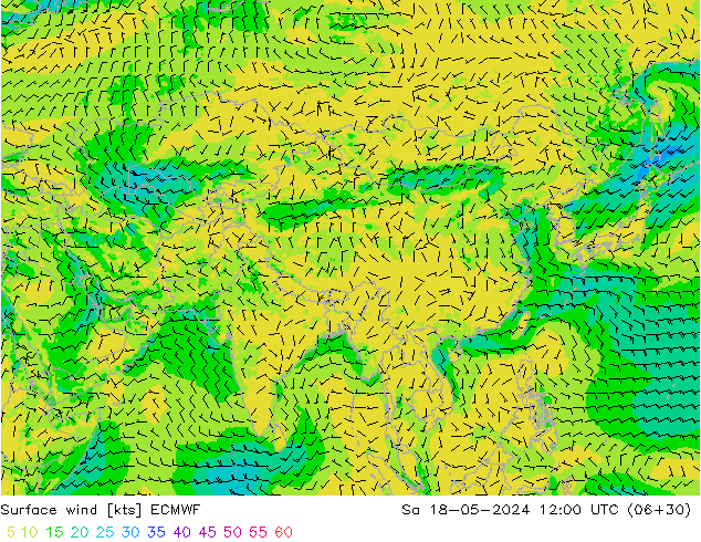 Wind 10 m ECMWF za 18.05.2024 12 UTC