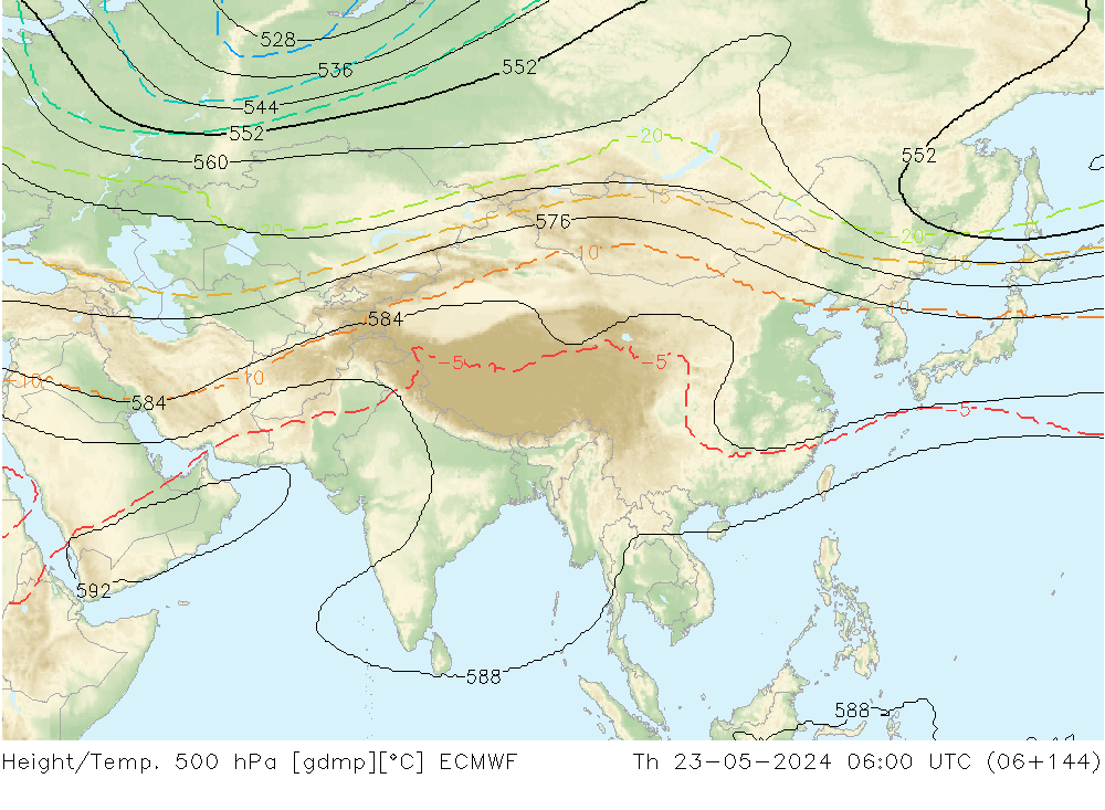 Height/Temp. 500 hPa ECMWF Čt 23.05.2024 06 UTC