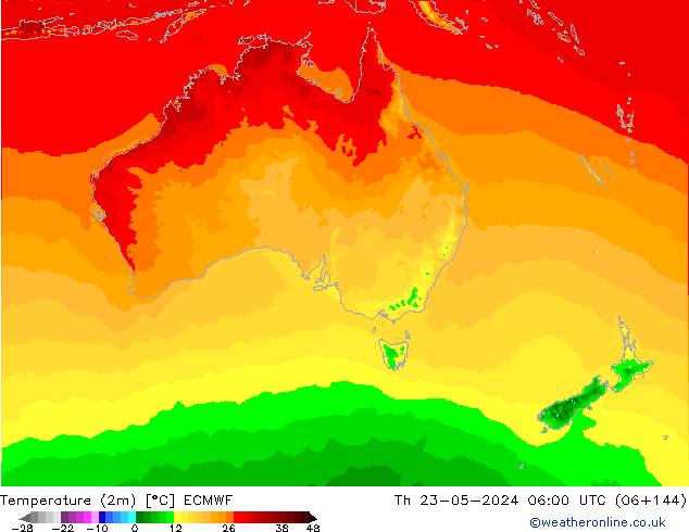 Temperatura (2m) ECMWF Qui 23.05.2024 06 UTC