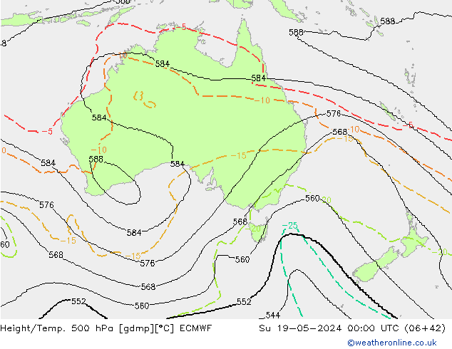 Height/Temp. 500 hPa ECMWF dom 19.05.2024 00 UTC