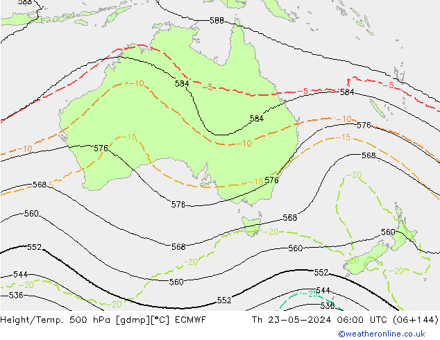 Height/Temp. 500 hPa ECMWF gio 23.05.2024 06 UTC