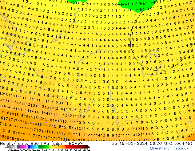 Height/Temp. 850 hPa ECMWF Ne 19.05.2024 06 UTC