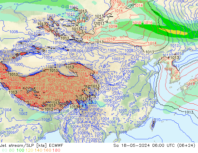 Straalstroom/SLP ECMWF za 18.05.2024 06 UTC