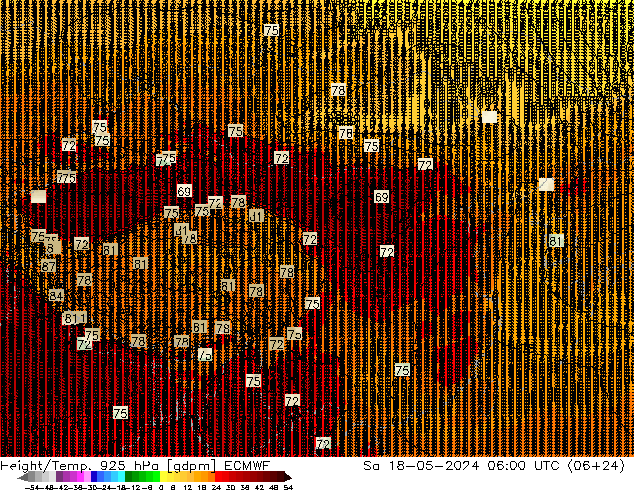 Height/Temp. 925 hPa ECMWF 星期六 18.05.2024 06 UTC