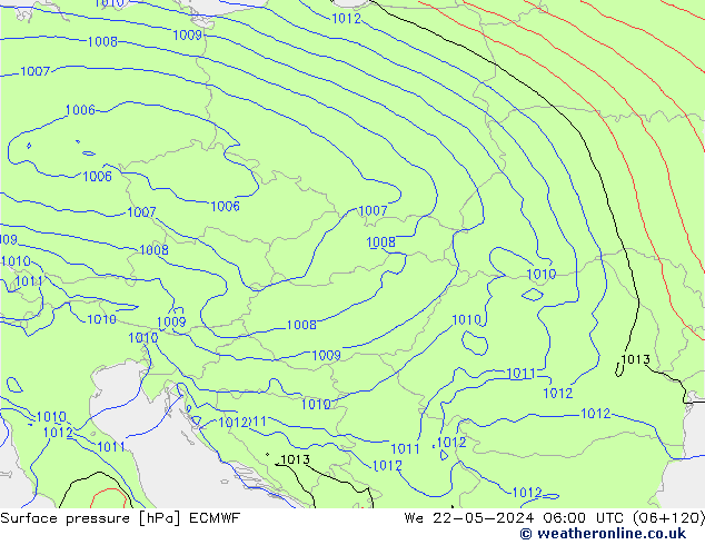 Atmosférický tlak ECMWF St 22.05.2024 06 UTC