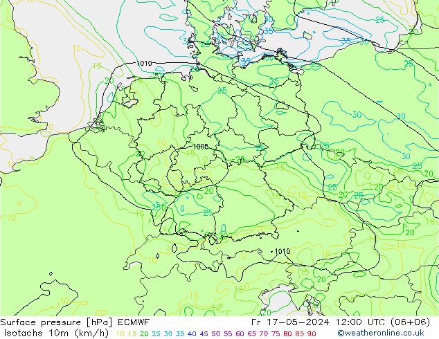 10米等风速线 (kph) ECMWF 星期五 17.05.2024 12 UTC