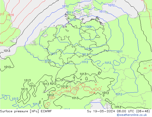 Atmosférický tlak ECMWF Ne 19.05.2024 06 UTC