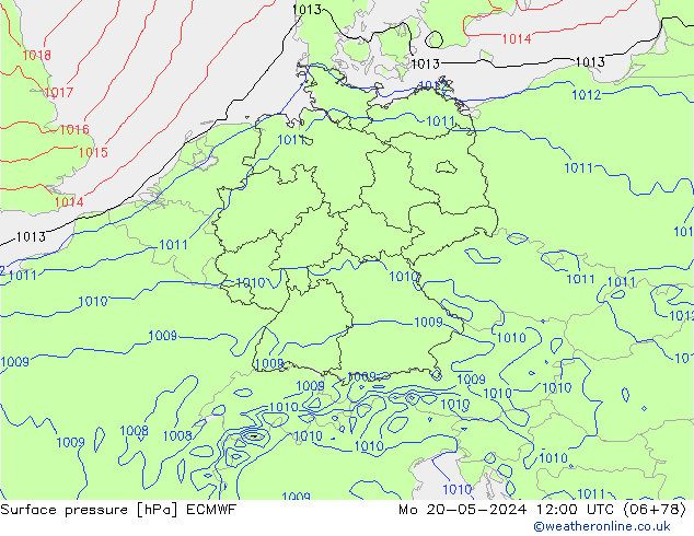 Bodendruck ECMWF Mo 20.05.2024 12 UTC