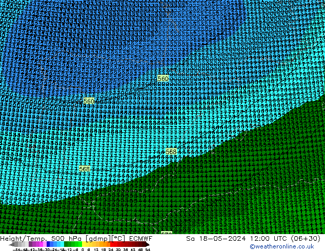 Height/Temp. 500 hPa ECMWF Sa 18.05.2024 12 UTC