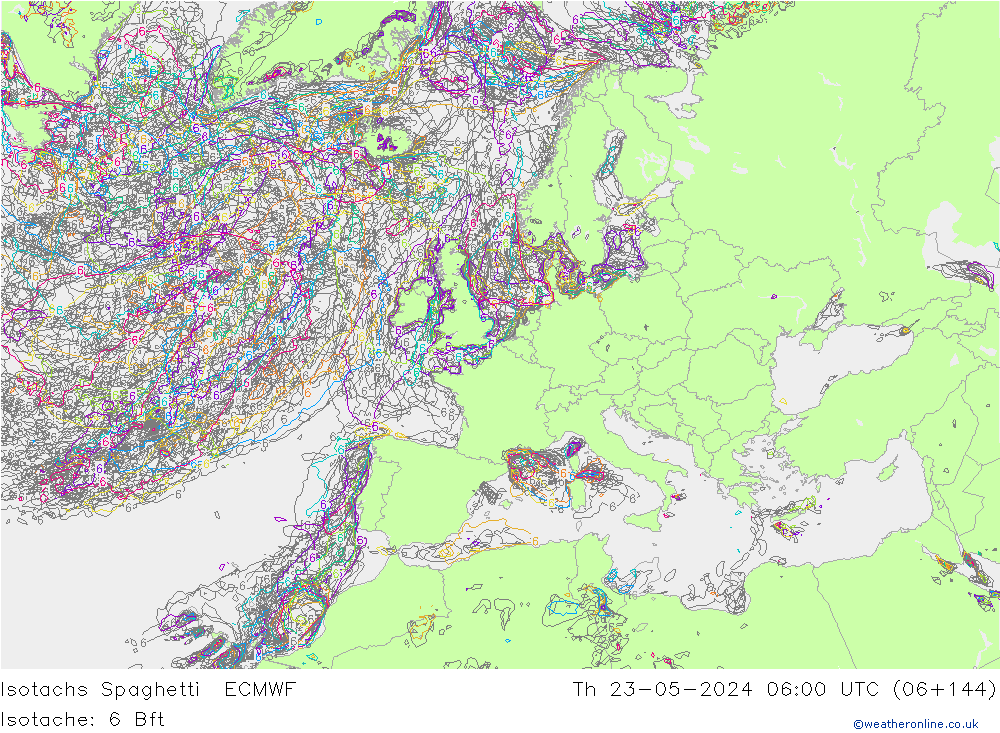 Isotachs Spaghetti ECMWF Th 23.05.2024 06 UTC