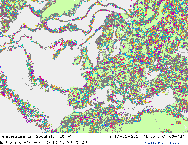 Temperature 2m Spaghetti ECMWF Pá 17.05.2024 18 UTC